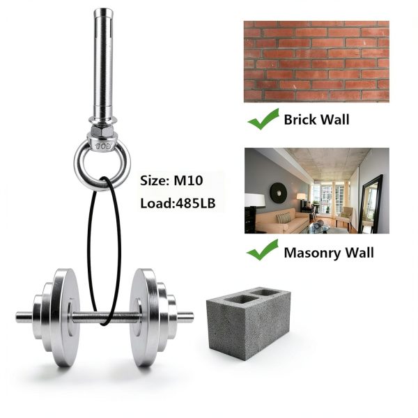 Shoulder Eye Bolts, Heavy Duty Eyebolts 304 Stainless Steel Wall Concrete Anchors Screw Expansion Bolts with Nuts Eye Hooks Fastener for Ceiling Concrete Masonry-2