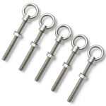 QWORK Stainless Steel Machinery Eye Bolt with Shoulder, 5 Pack 3/8" x 4" Long 304 Stainless Steel Marine Grade Shoulder Eye Bolt, Threaded Eyebolts-0