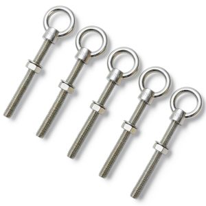 QWORK Stainless Steel Machinery Eye Bolt with Shoulder, 5 Pack 3/8" x 4" Long 304 Stainless Steel Marine Grade Shoulder Eye Bolt, Threaded Eyebolts-0