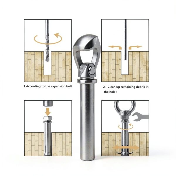 Shoulder Eye Bolts, Heavy Duty Eyebolts 304 Stainless Steel Wall Concrete Anchors Screw Expansion Bolts with Nuts Eye Hooks Fastener for Ceiling Concrete Masonry-6