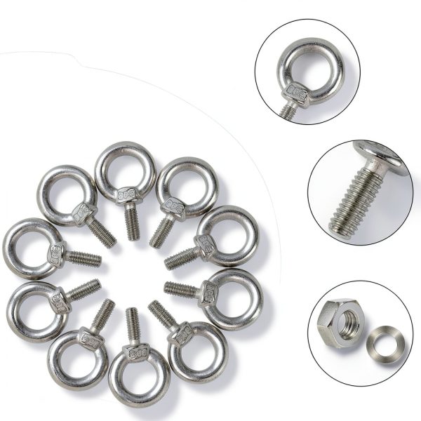 10 Pack M4 Eyebolt with Nut, M4 Screw Eye Bolts with Nuts Stainless Steel Heavy Duty Eye Bolt Male Screw Thread Ring Shoulder Eye Bolts-3