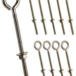 QWORK Eye Bolts, 10 Pack 1/4" x 4" Stainless Steel Long Threaded Eyebolts with Nuts, for Hanging or Securing Cables-0