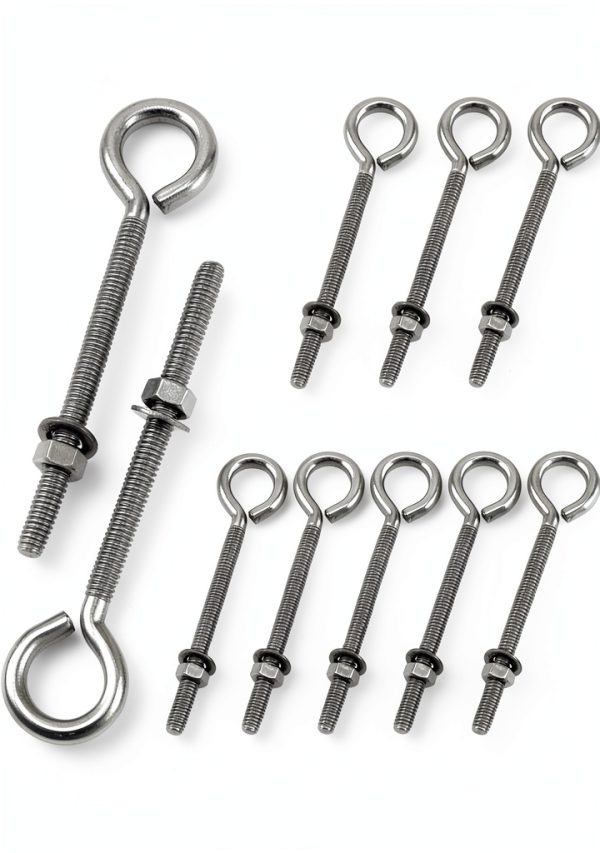 QWORK Eye Bolts, 10 Pack 1/4" x 4" Stainless Steel Long Threaded Eyebolts with Nuts, for Hanging or Securing Cables-6