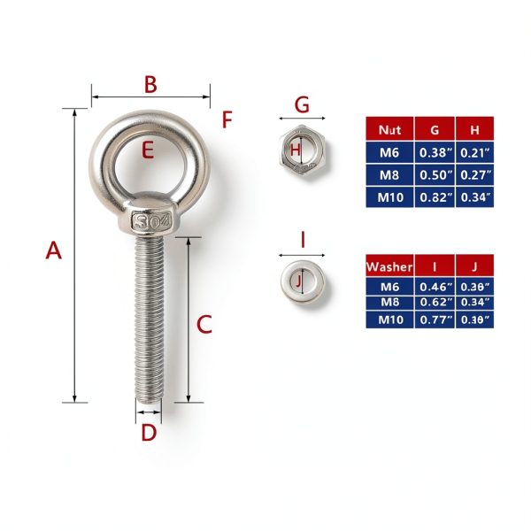 Lifting Shoulder Eye Bolts, Ekunbuy Screw Bolt 304 Stainless Steel Heavy Duty Lifting Ring Threaded Eyebolts with Washers and Nuts for Indoor Outdoor-1