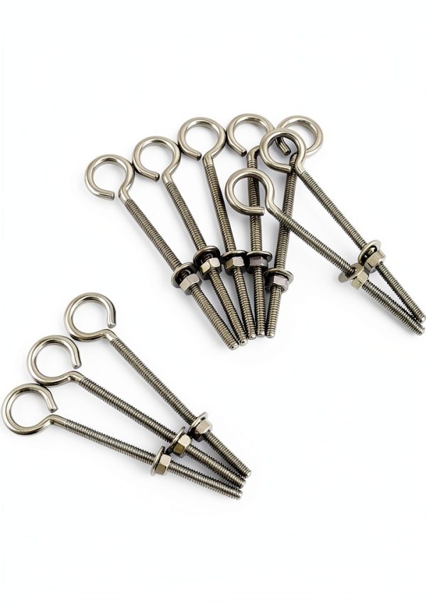 QWORK Eye Bolts, 10 Pack 1/4" x 4" Stainless Steel Long Threaded Eyebolts with Nuts, for Hanging or Securing Cables-1